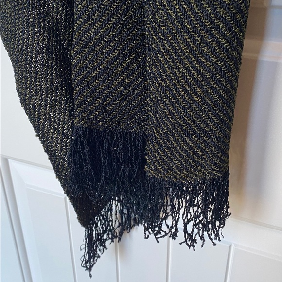 Black/gold Handwoven Textured Shawl with Fringe